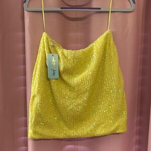 Luli Fama Yellow Sequin Mini Skirt size small